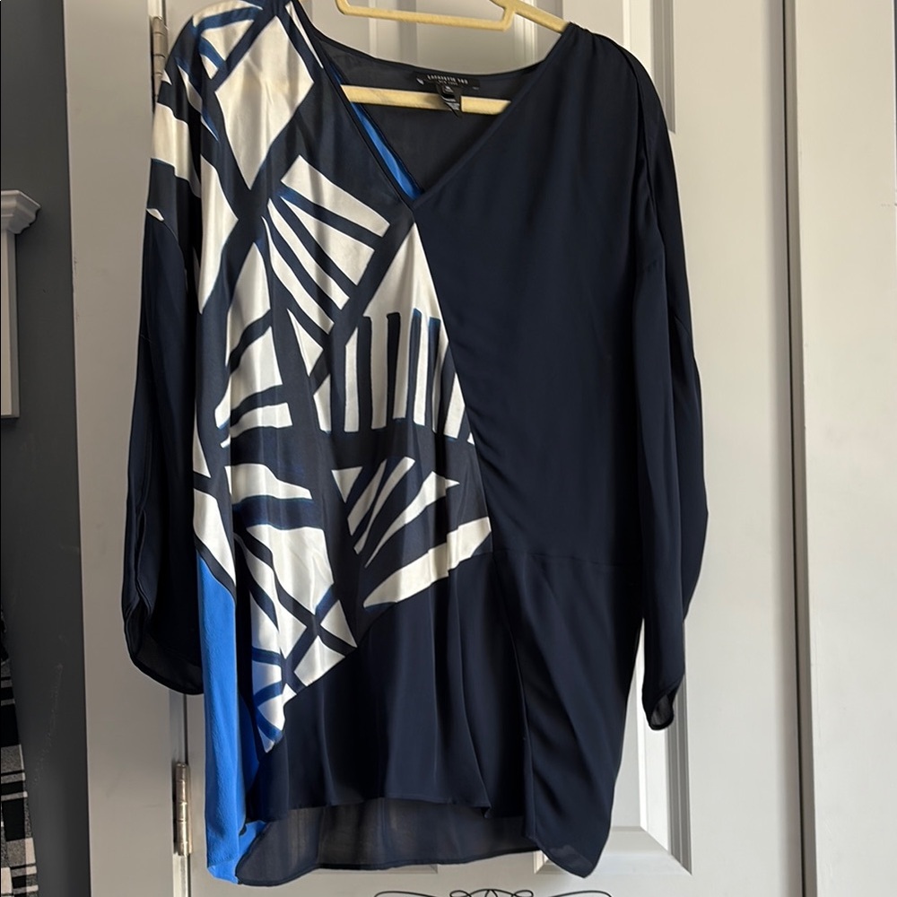 Lafayette 148 New York Graphic Asymmetrical Blue and Black Tunic